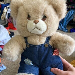 Vintage 24k Polar Puff Teddy Bear in Overalls Stuffed Animal
